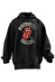 Unisex Premium Cotton Black Rolling Stones Tongue Printed 3 Thread Hooded Sweatshirt