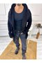 Cardigan Hooded Pocket Natural Cotton Laser Cut Ripped Detailed Knitted Knitwear Long Poncho Cardigan - 4