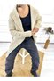 Cardigan Hooded Pocket Natural Cotton Laser Cut Ripped Detailed Knitted Knitwear Long Poncho Cardigan - 6