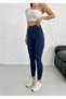 Women's Navy Blue Winter High Waist Ribbed Leggings with Fleece Lining - 5