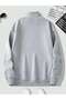 Basic Plain Zippered Sweatshirt - Gray Oversize Stand Collar - 2