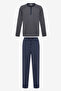 Navy Stripe Navy Blue Trousers Pajama Set