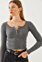 Women's Anthracite Snap Fastener Camisole Blouse 2436 60351045 - 3