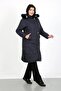 Women's Navy Blue Long Jessica Quilted Large Size Coat