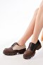 868-754 Brown Garni Laced Daily High-Sole Loafer Shoes