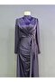 Satin stone lavender evening dress - 4