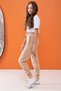 Girl's Cream Color Elastic Waist Zippered Pocket School Sweatpants 16271 - 2