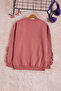 Dusty Rose Flower Embroidered Long Sleeve Girl's Sweatshirt 16301 - 4