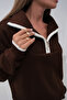 Collar Zipper Detail Brown Oversize Sweater - 4