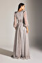 CAMELA Glittered Ruffled Taupe Balloon Sleeve Evening Dress - 5