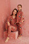 Dried Rose Bear Patterned Front Buttoned Suede Pajama Set