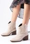 Alessia Western Beige Color Heeled Women's Boots - 9
