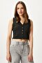 Women's Petite Snap Crop Black Knitwear Vest - 5