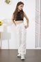 White Wide Leg Girls' Trousers with Side Pockets 18861 - 3