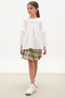 Yellow Plaid Patterned Shorts Skirt Shirt Girl Suit 18239 - 3