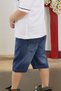 White Skate Printed Polo Collar Boy's Jean Shorts Set 18744 - 6