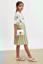 Green Rose Patterned Short Sleeve Bag Girl's Pleated Dress 18191 - 4