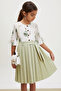 Green Rose Patterned Short Sleeve Bag Girl's Pleated Dress 18191 - 3