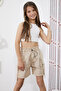 Beige Cargo Pocket Elastic Waist Girls Parachute Shorts 18858 - 2