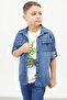 Green Ride Printed Jean Shirt T-shirt Boy 2 Piece Set 17568 - 3