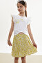 Yellow Floral Patterned Skirted Printed T-Shirt Girl's Suit 18503 - 2