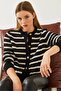 Women's Black Ecru Striped Cardigan 20246237 - 4