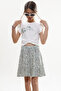 Khaki Floral Patterned Skirted Printed T-Shirt Girl's Suit 18502 - 4