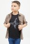 Brown Sleeves Stripe Lettering Jean Shirt T-Shirt Boy's 2-Piece Set 17649