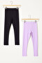 Girl's Lycra 2-Piece Plain Tights Black-Lilac 18119
