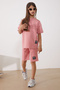 Pink Oversize T-Shirt and Striped Shorts Set for Girls 18904 - 2