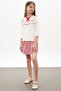 Red Houndstooth Patterned Girl's Suit with Shorts, Skirts, Bow and Blouse 18266 - 3