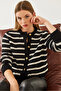 Women's Black Ecru Striped Cardigan 20246237 - 3
