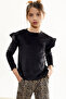 Girl's Velvet Suit with Leopard Patterned Flounce Blouse 17036 - 3