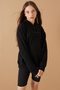 Black Embossed Lettering Hooded Girls' Sweatshirt 19303