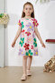 Salmon Floral Print Short Sleeve Girls' Dress 18795 - 5
