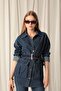 Mokashopin Denim Fabric Pocket Detail Women's Navy Blue Jeans Jacket - 4