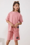 Pink Oversize T-Shirt and Striped Shorts Set for Girls 18904 - 5