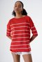 Women's Crew Neck Oversize Short Sleeve Striped Knitwear Sweater Pomegranate-White 24S151 - 3