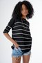 Women's Crew Neck Oversize Short Sleeve Striped Knitwear Sweater Black-White 24S151 - 5