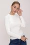 Women's Ecru Crew Neck Ribbed Thin Knitwear Sweater 22wk201 - 2