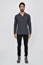 Men's Polo Collar Patterned Knitwear Sweater Anthracite - Black 23w204 - 2