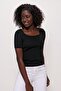 Women's Square Collar Short Sleeve Thin Knitwear Sweater Black 22sw314 - 2