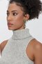 Women's Turtleneck Ribbed Sleeveless Melange Knitwear Sweater Gray 23w315 - 5