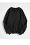 Unisex Black Crew Neck Plain Unprinted Wide Fit Cotton Ribbed Sweatshirt - 2