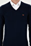 Men's Slim Fit V-Neck Navy Blue Sweater 50297063-Vr033 - 6