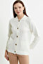 Buttoned Wool Knitwear Cardigan with Pocket Detail - Bone - 3