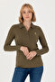 Women's Khaki Basic Polo Collar Sweatshirt 50271573 -Vr027