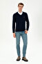 Men's Slim Fit V-Neck Navy Blue Sweater 50297063-Vr033 - 4