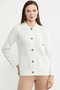 Buttoned Wool Knitwear Cardigan with Pocket Detail - Bone - 2