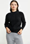 Woolen Motif Detailed Stand Collar Knitwear Sweater - Black